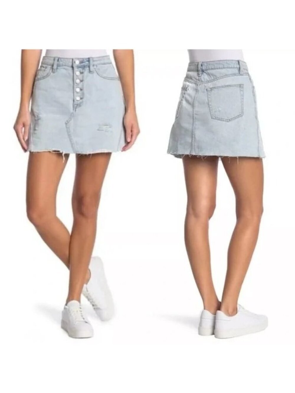 Free People Montauk Distressed Denim Mini Skirt - Picture 2 of 7